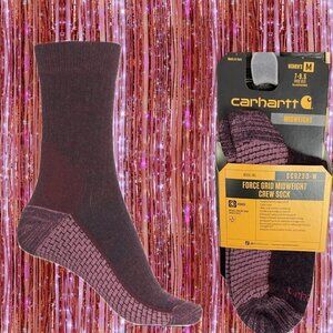 Carhartt Force Logo M Maroon Midweight Ribbed Merino Wool Blend Crew Socks -1 Pr